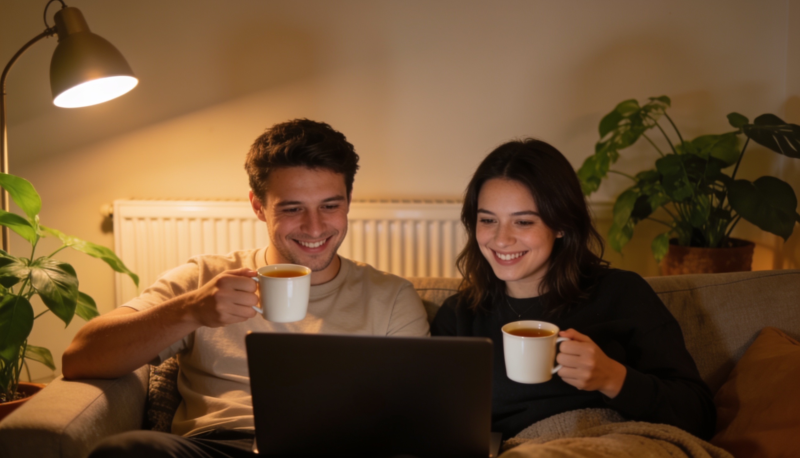 Couple at home planning their energy upgrade
