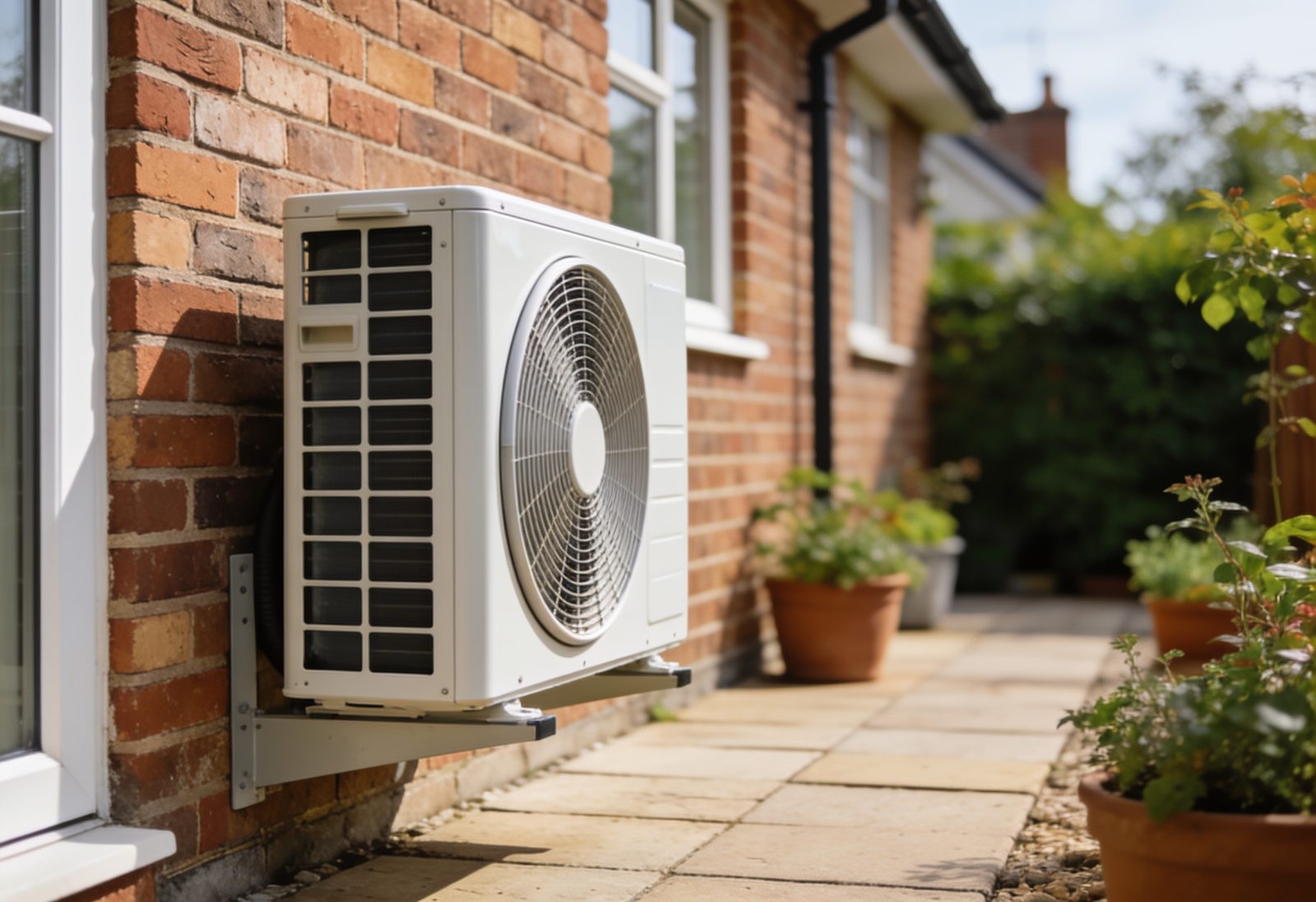 Air source heat pump installed at a UK home
