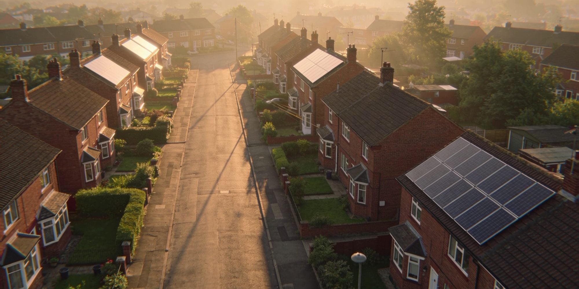 UK street with solar panels on rooftops
